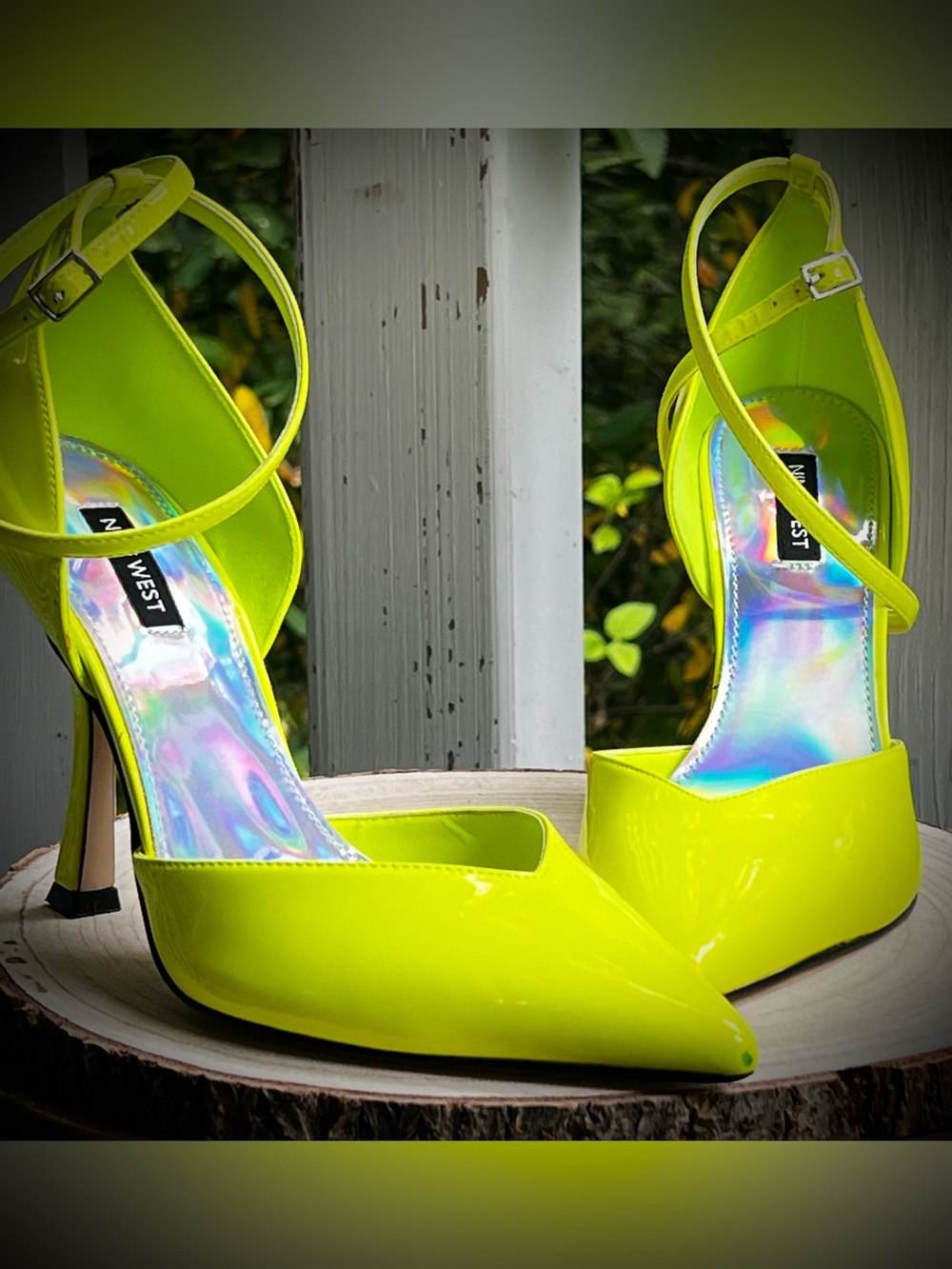 Nine West Frends Ankle Strap d'Orsay Pumps Neon Lime Green 8.5 Excellent